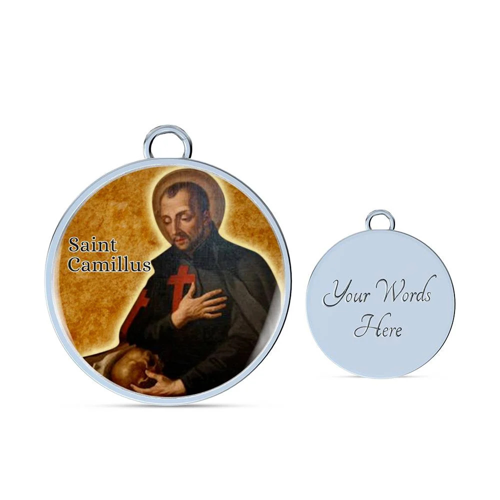 St. Camillus Catholic Saint Personalized Engraved Silver Circle Bangle Bracelet